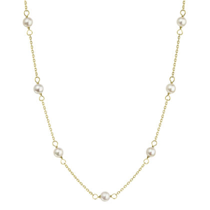 Zlatý 14 karátový náhrdelník žluté zlato s bílými říčními perličkami 92P00028