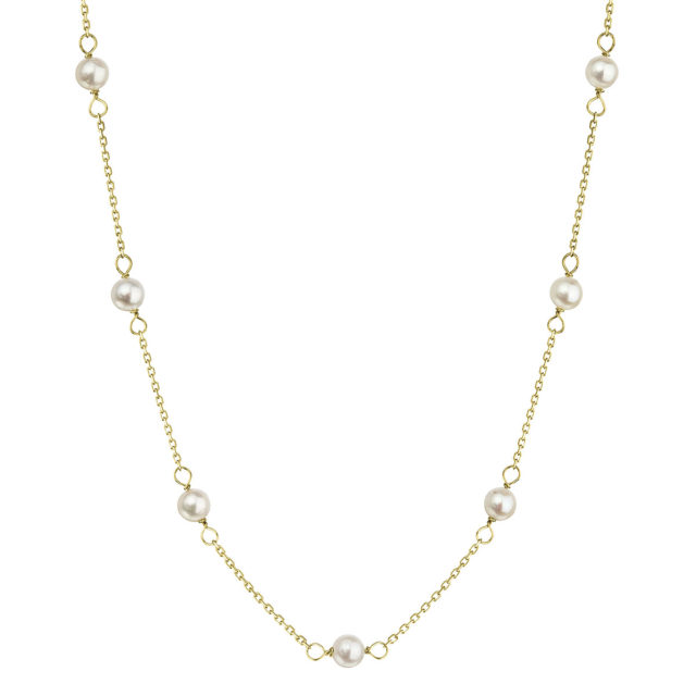 Zlatý 14 karátový náhrdelník žluté zlato s bílými říčními perličkami 92P00028