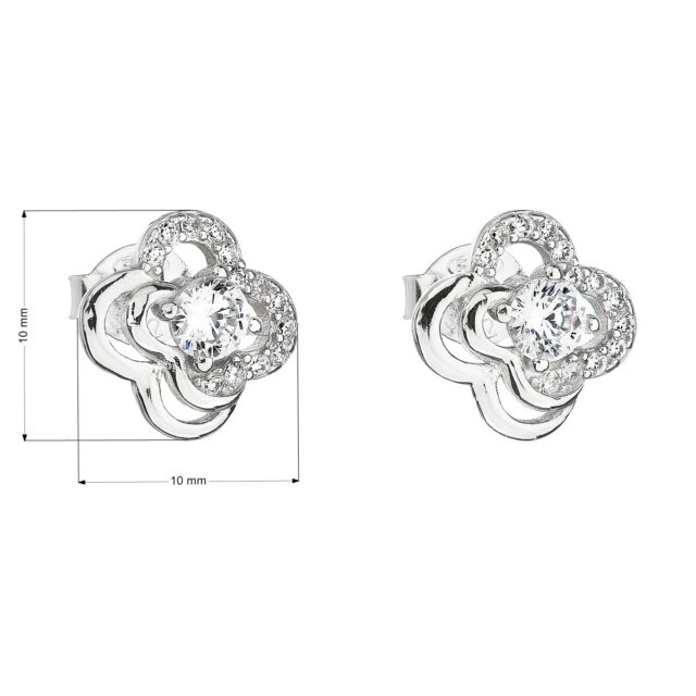 Stříbrné náušnice pecka se zirkonem bílá kytička 11029.1