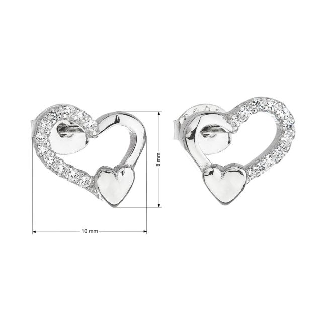 Stříbrné náušnice pecka se zirkonem bílé srdce 11092.1