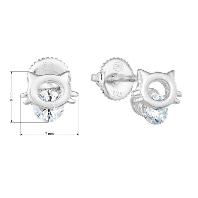 Stříbrné náušnice pecka se zirkonem bílá kočička 11237.1
