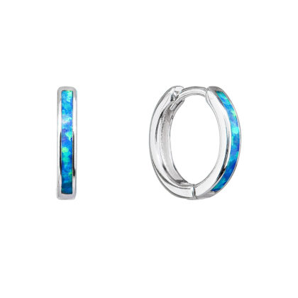 Stříbrné náušnice kroužky se syntetickým opálem modré 11403.3 blue