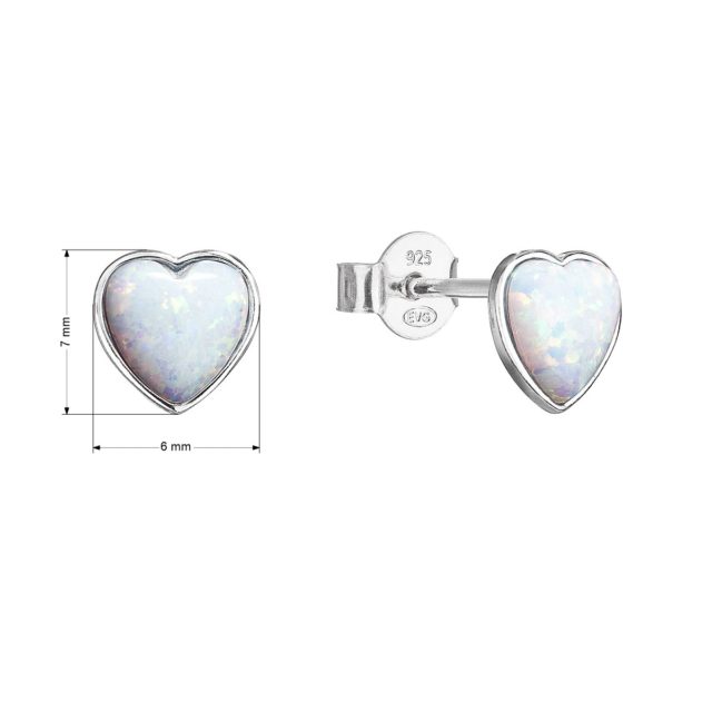 Stříbrné náušnice pecky se syntetickým opálem bílé srdce 11337.1