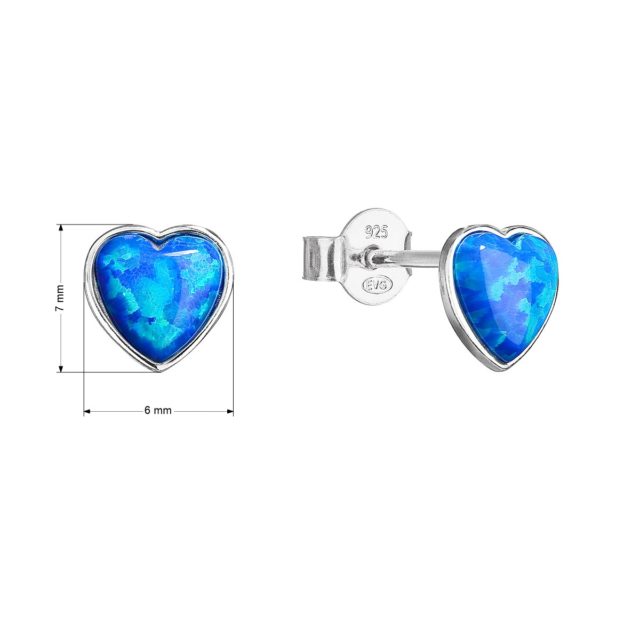 Stříbrné náušnice pecky se syntetickým opálem modré srdce 11337.3