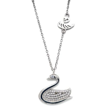 Stříbrný náhrdelník se zirkony labuť bílá 12034.1 crystal