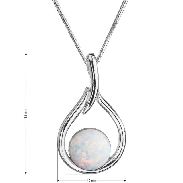 Stříbrný náhrdelník se syntetickým opálem bílá kapka 12045.1