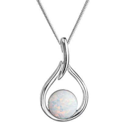 Stříbrný náhrdelník se syntetickým opálem bílá kapka 12045.1
