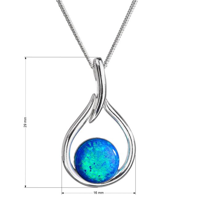 Stříbrný náhrdelník se syntetickým opálem modrá kapka 12045.3
