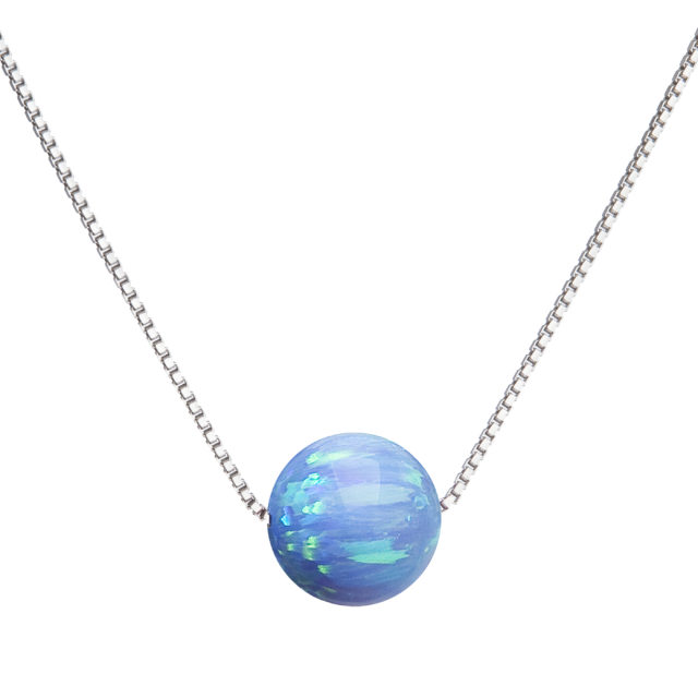 Stříbrný náhrdelník se syntetickým opálem světle modrý kulatý 12044.3 lt.blue