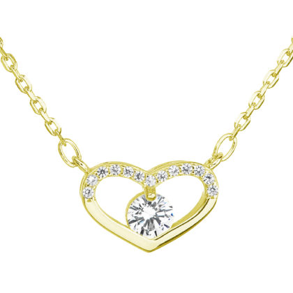 Pozlacený stříbrný náhrdelník se zirkonem bílé srdce 12008.1