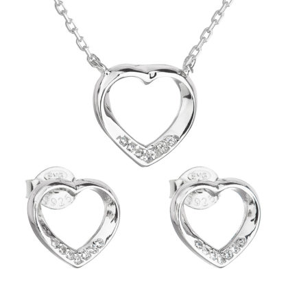 Sada šperků se zirkonem náušnice a náhrdelník bílé srdce 19019.1