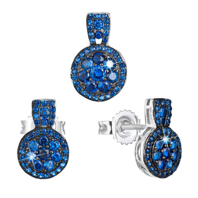 Sada šperků se zirkonem náušnice a přívěsek modré kulaté 19024.3