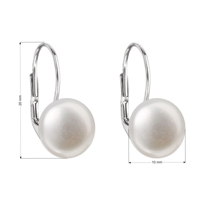 Stříbrné náušnice visací s bílou říční perlou 21010.1