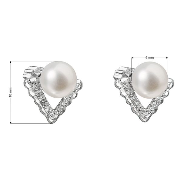 Stříbrné náušnice pecky s bílou říční perlou 21012.1