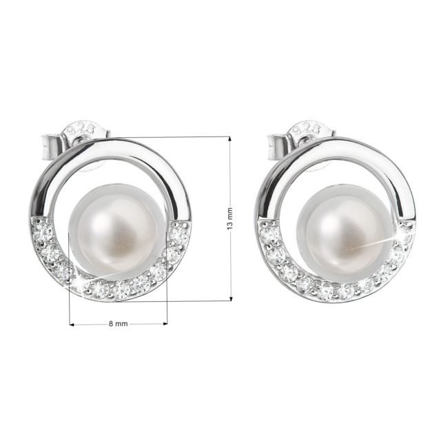 Stříbrné náušnice pecky s bílou říční perlou 21022.1M