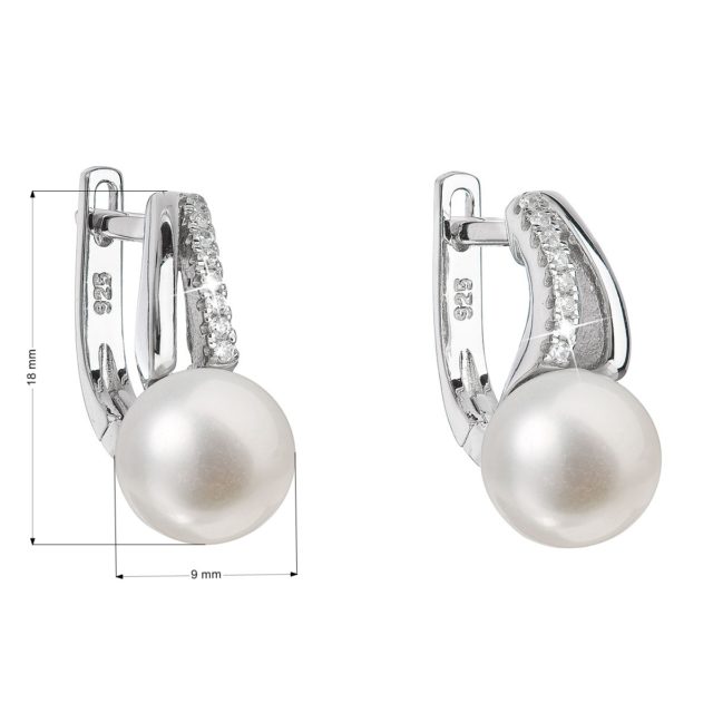 Stříbrné náušnice visací s bílou říční perlou 21025.1