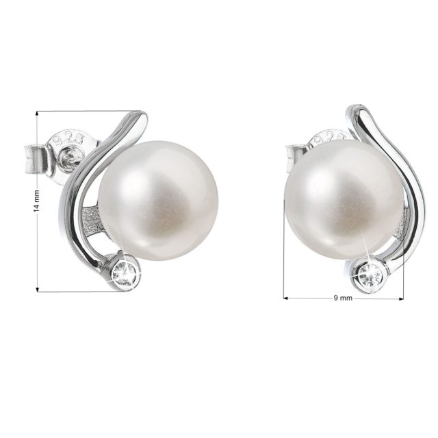 Stříbrné náušnice visací s bílou říční perlou 21038.1
