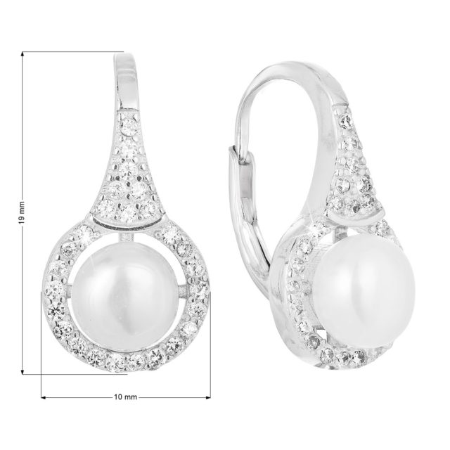 Stříbrné náušnice visací s bílou říční perlou 21051.1