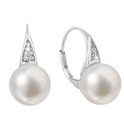 Stříbrné náušnice visací s bílou říční perlou 21056.1