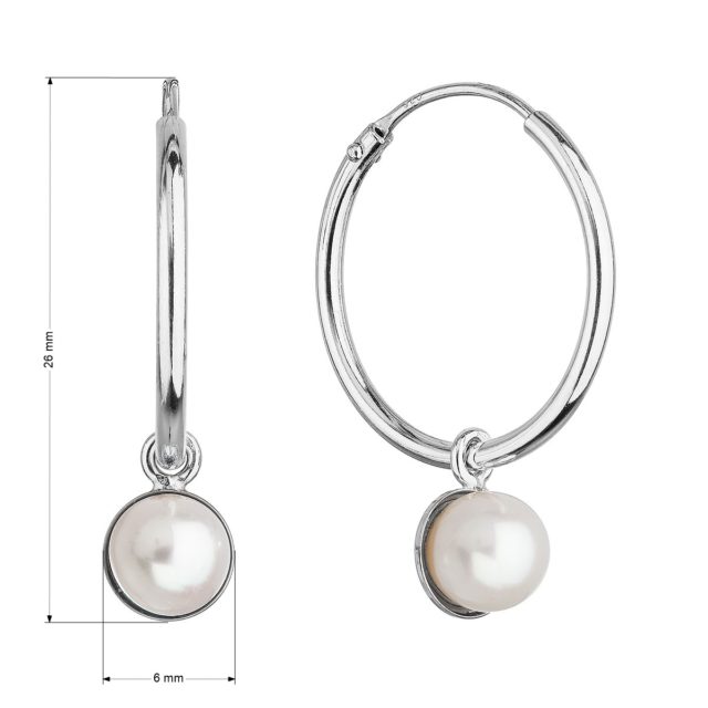 Stříbrné náušnice kruhy s bílou říční perlou 21065.1