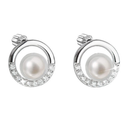 Stříbrné náušnice pecky s bílou říční perlou 21022.1B