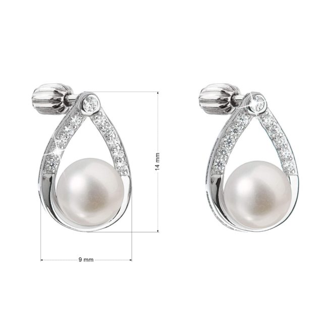 Stříbrné náušnice visací s bílou říční perlou 21033.1B