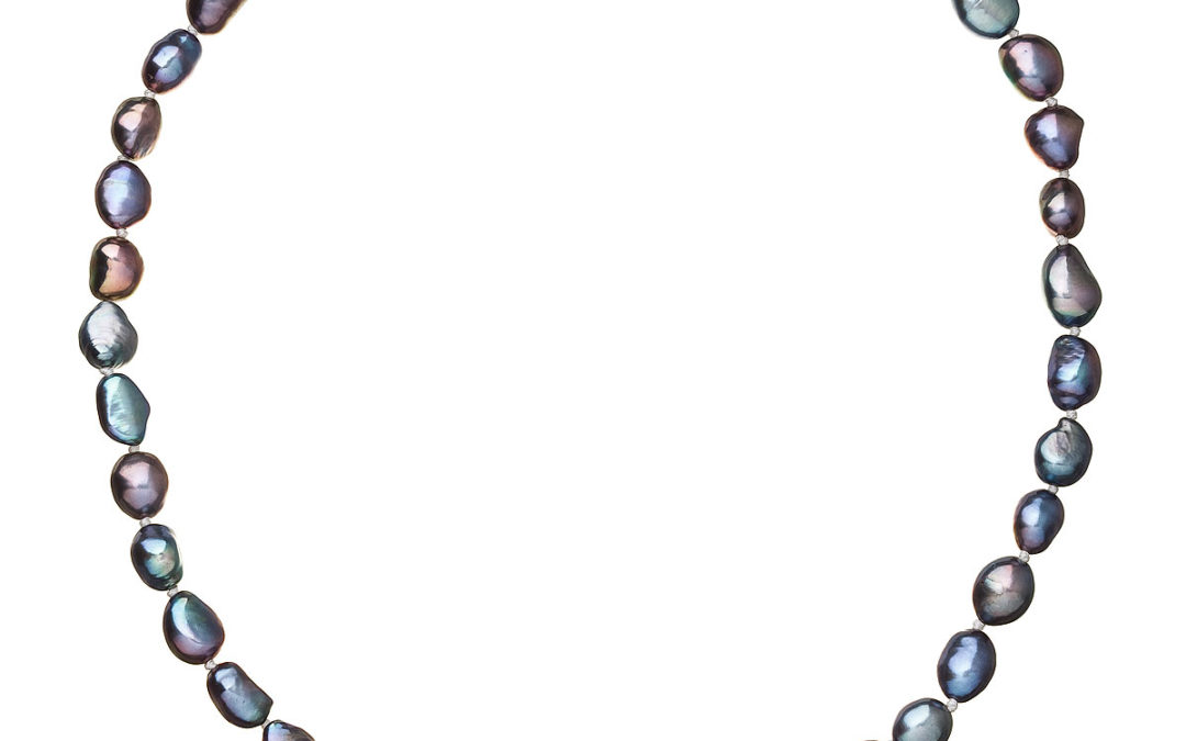 Perlový náhrdelník z pravých říčních perel modrý 22027.3