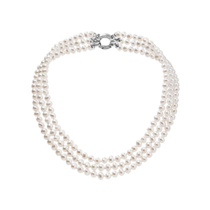 Perlový náhrdelník třířadý z pravých říčních perel bílý 22035.1