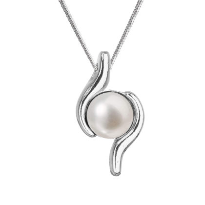 Stříbrný náhrdelník s pravou říční perlou 22038.1 bílý