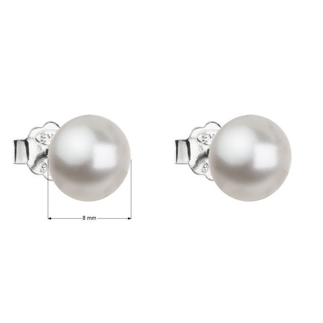 Stříbrné náušnice pecka s perlou Swarovski bílé kulaté 31142.1