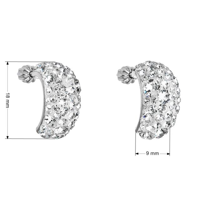 Stříbrné náušnice visací s krystaly Swarovski bílý půlkruh 31164.1