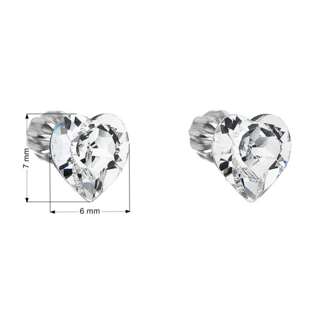 Stříbrné náušnice pecka s krystaly Swarovski bílé srdce 31139.1