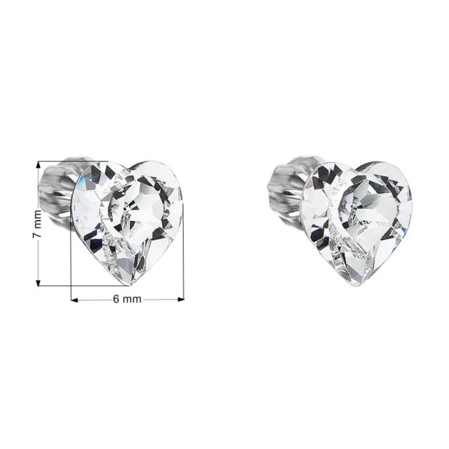 Stříbrné náušnice pecka s krystaly Swarovski bílé srdce 31139.1