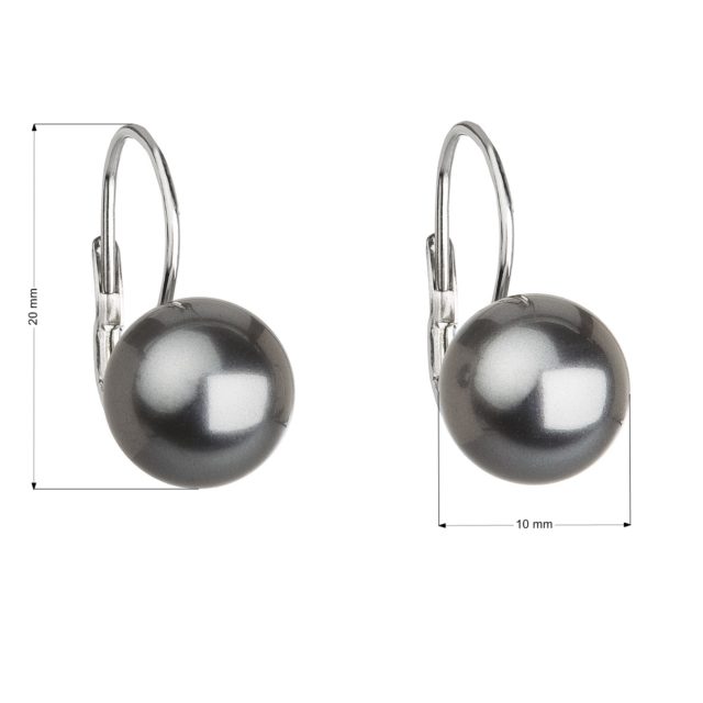 Stříbrné náušnice visací s perlou Swarovski šedé kulaté 31143.3 grey