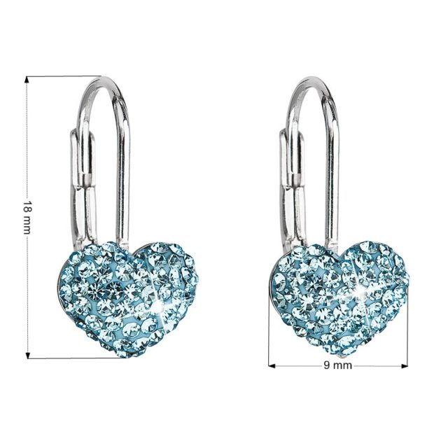 Stříbrné náušnice visací s krystaly Swarovski modré srdce 31125.3
