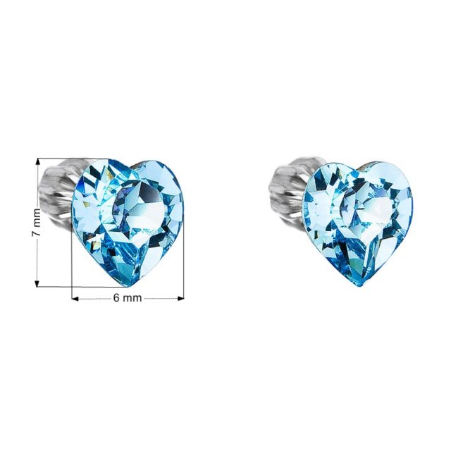 Stříbrné náušnice pecka s krystaly Swarovski modré srdce 31139.3