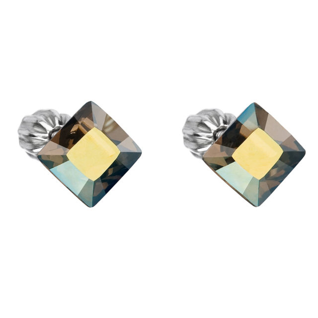 Stříbrné náušnice pecka s krystaly Swarovski zelený čtverec 31065.3
