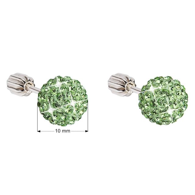 Stříbrné náušnice pecky s krystaly zelené kulaté 31111.3