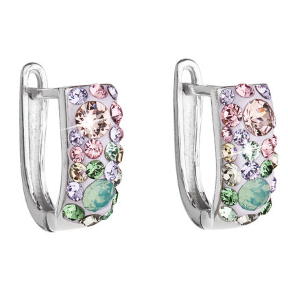 Stříbrné náušnice visací s krystaly Swarovski mix barev půlkruh 31123.3 sakura