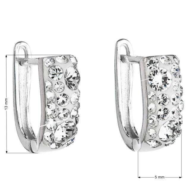 Stříbrné náušnice visací s krystaly Swarovski bílý půlkruh 31123.1