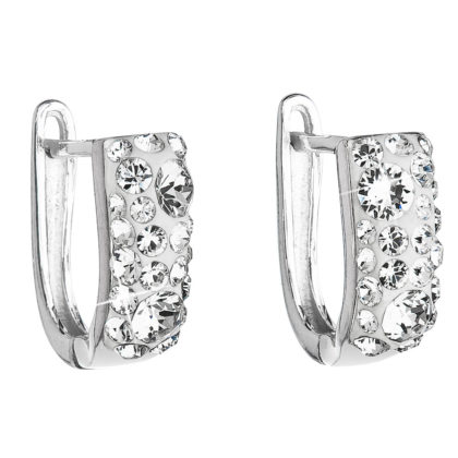 Stříbrné náušnice visací s krystaly Swarovski bílý půlkruh 31123.1