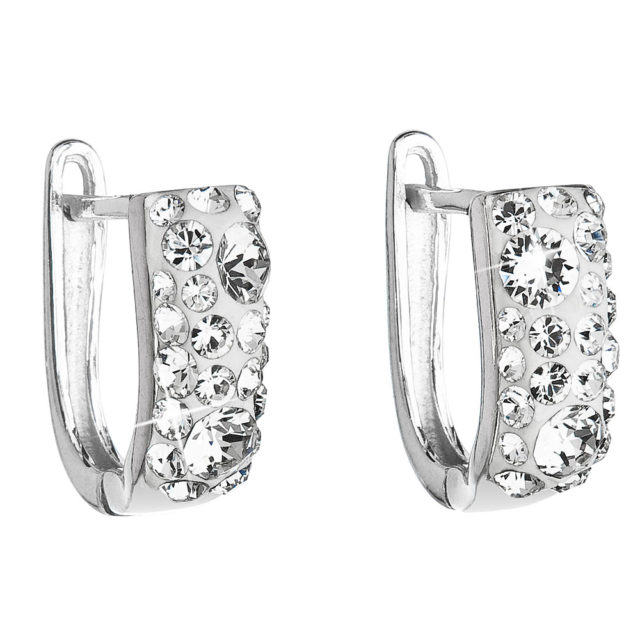 Stříbrné náušnice visací s krystaly Swarovski bílý půlkruh 31123.1