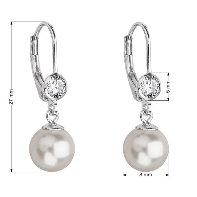 Stříbrné náušnice visací s perlou Swarovski bílé kulaté 31196.1