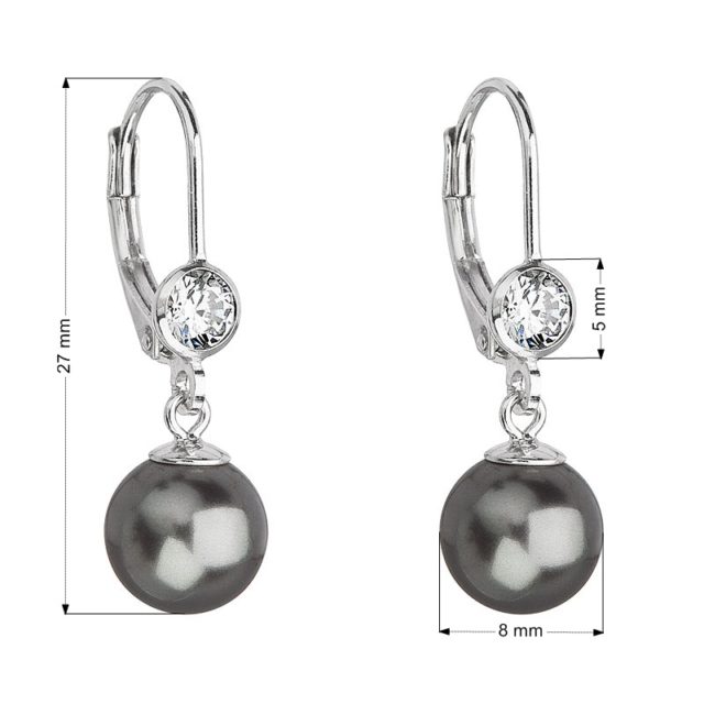 Stříbrné náušnice visací s perlou Swarovski šedé kulaté 31196.3