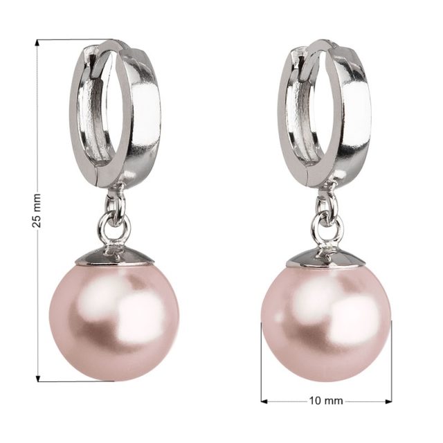 Stříbrné náušnice visací s perlou Swarovski růžové kulaté 31151.3