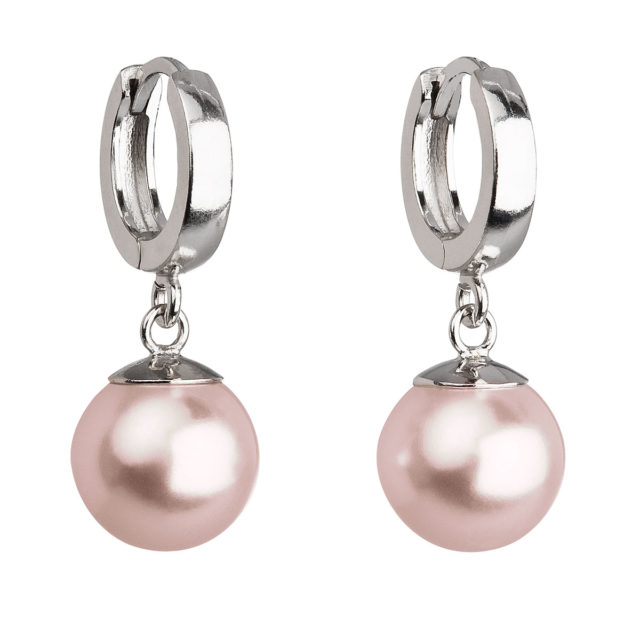 Stříbrné náušnice visací s perlou Swarovski růžové kulaté 31151.3
