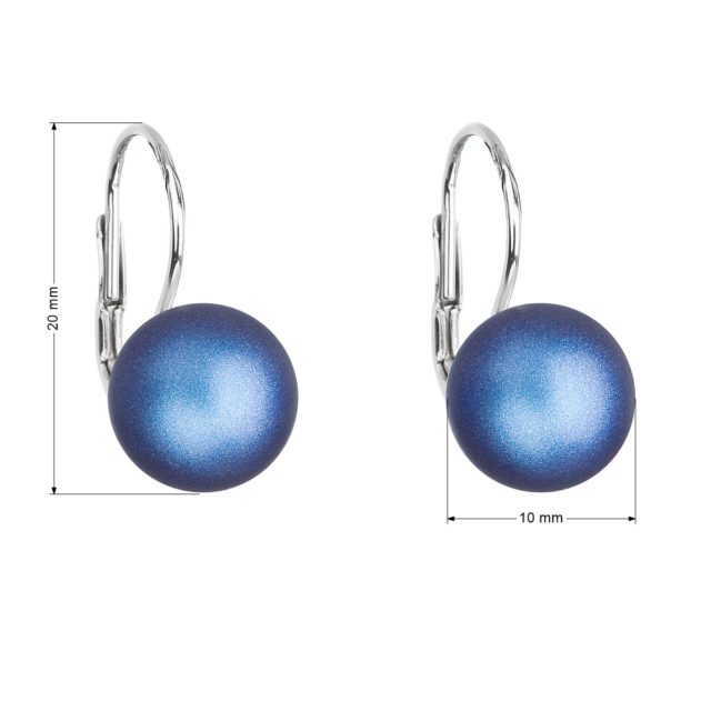 Stříbrné náušnice visací s tmavě modrou matnou Swarovski perlou 31143.3