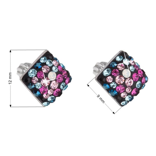 Stříbrné náušnice pecka s krystaly Swarovski mix barev kosočtverec 31169.4 galaxy