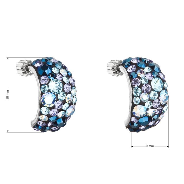 Stříbrné náušnice visací s krystaly Swarovski modré půlkruh 31164.3 blue style