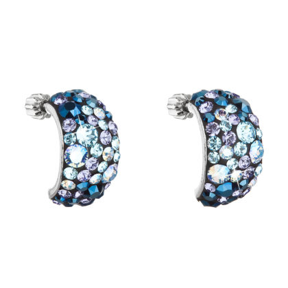 Stříbrné náušnice visací s krystaly Swarovski modré půlkruh 31164.3 blue style